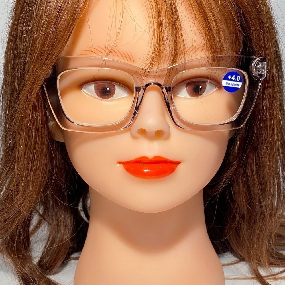 1334 Gretchen Reading Glasses 4.0 Square Clear Grey Frames NWT